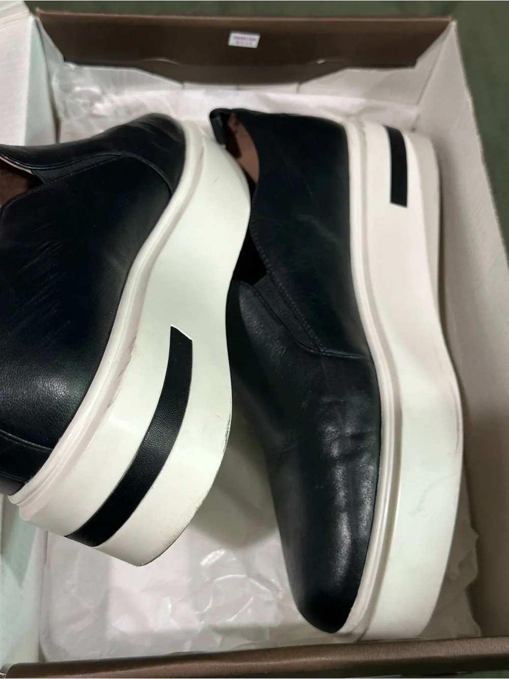 Paolo Black Leather Slip-On Loafers with White Platform Sole